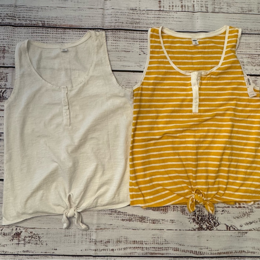 Old Navy Yellow and White Striped Tank Top